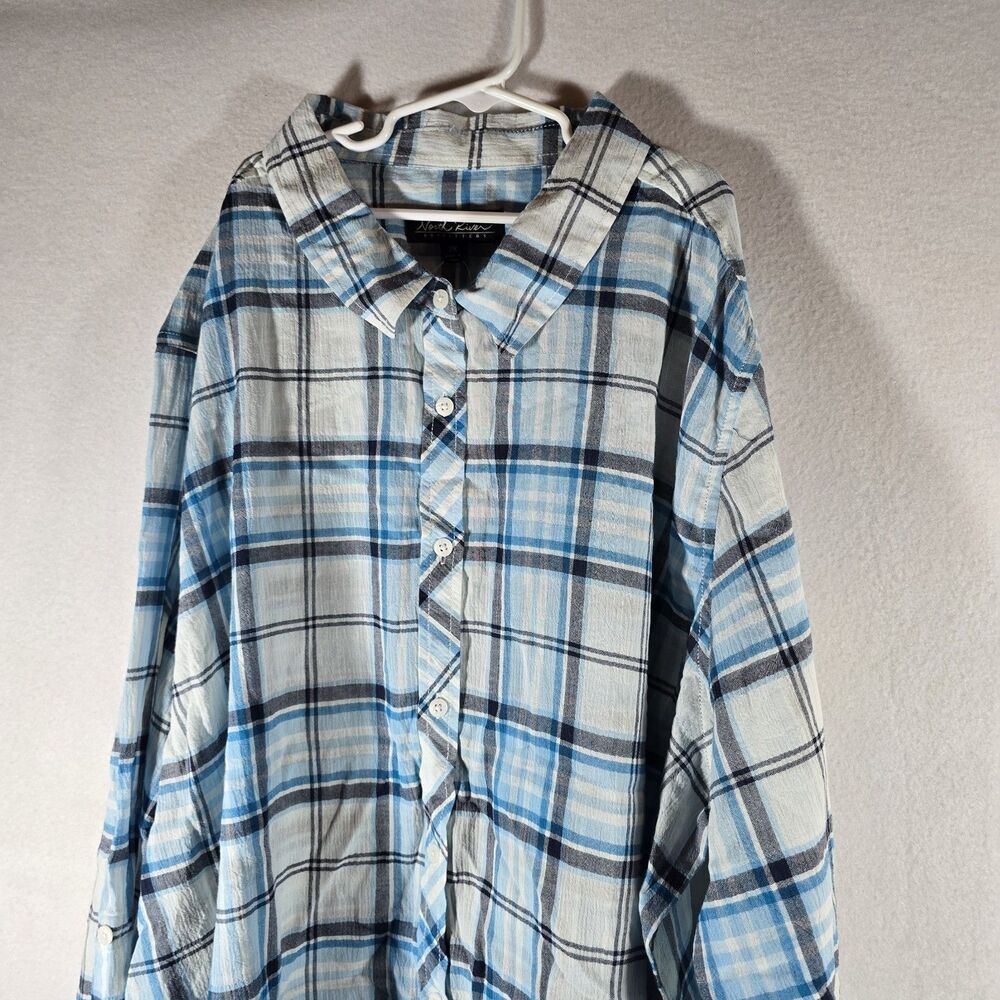 North River Outfitters Womens Size 2XL Plaid Button Down Shirt Blue Gray New - Picture 6 of 13